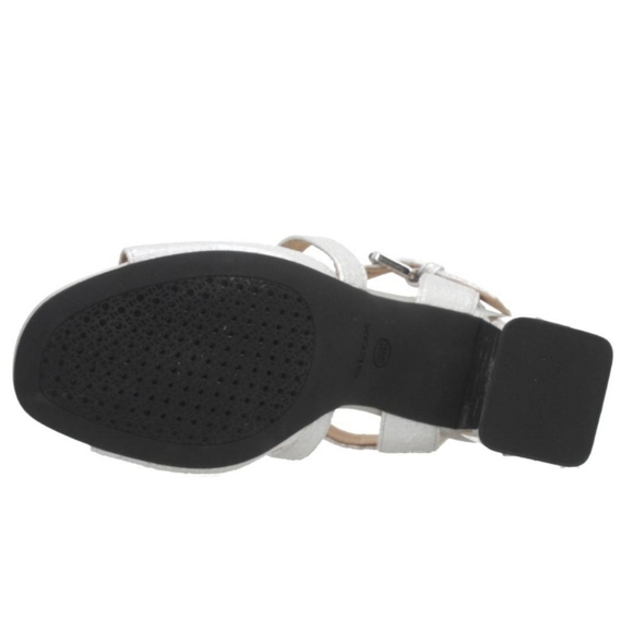 Geox Metallic Silver Rhinestone Jeweled Block Ankle Strap Heels NWT - Picture 15 of 16